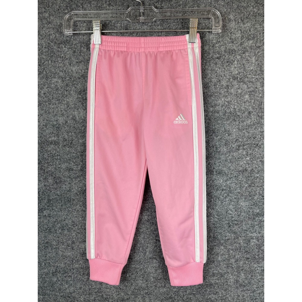 Adidas Track Pants Kids Size 4 Pink Good 3-Stripe Joggers Sweatpants